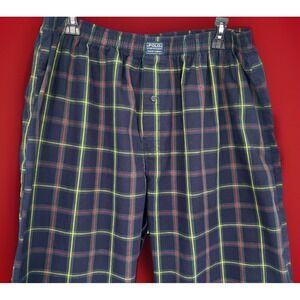 Polo Ralph Lauren Men's L Plaid Cotton Pajama Pants Navy Button Closure Comfort